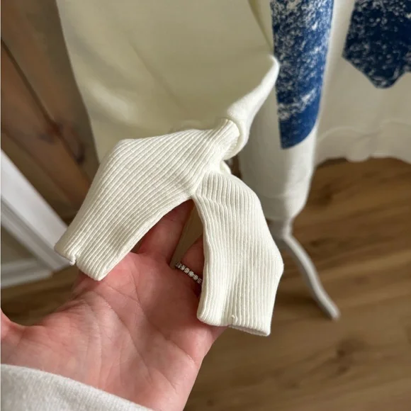 Free People Cream Sweatshirt with Blue Graphic - 054 - Picture 3 of 5